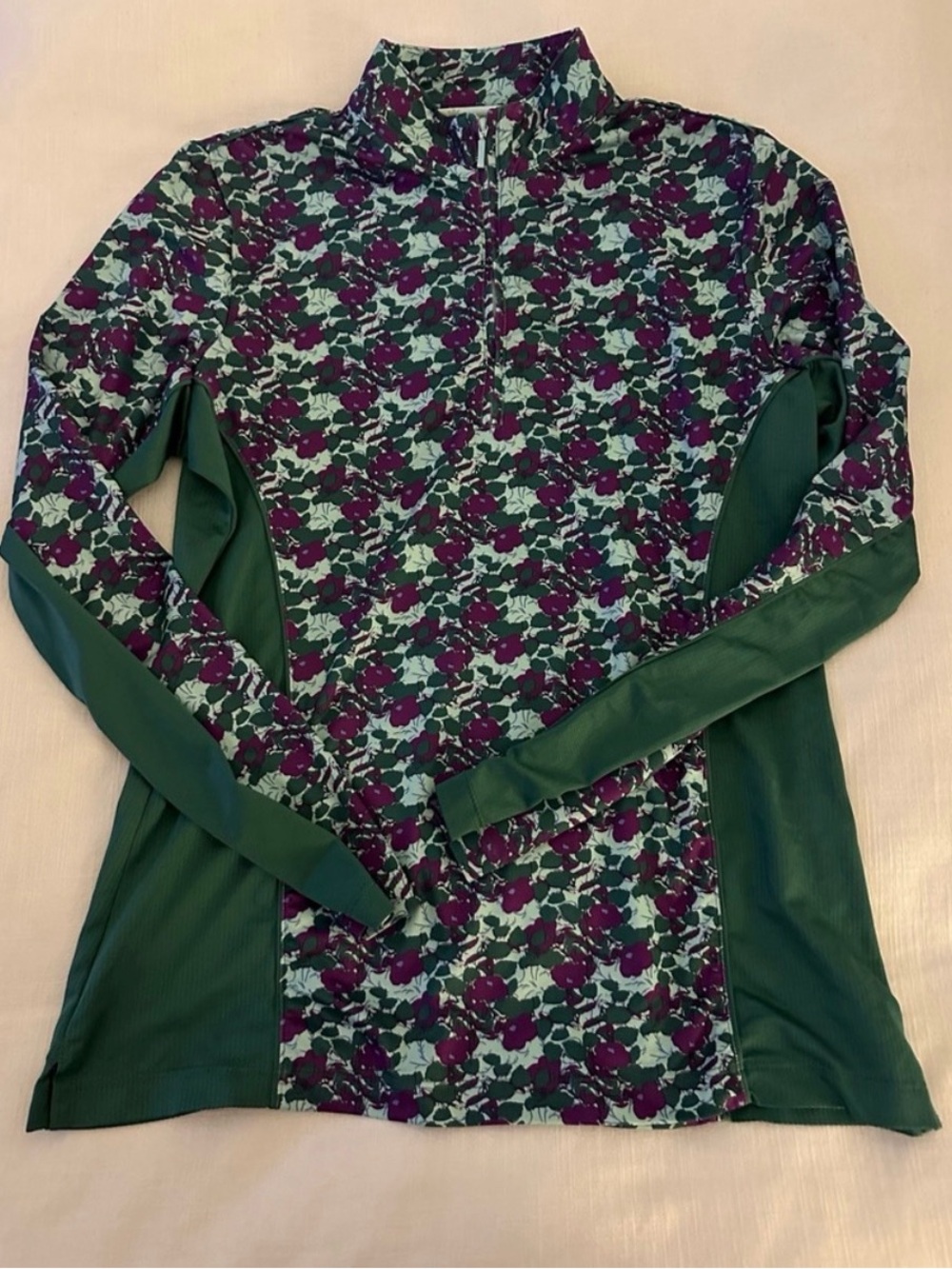 ❤️ Medium like new Peter Millar Green and Purple Floral Quarter-Zip Pullover